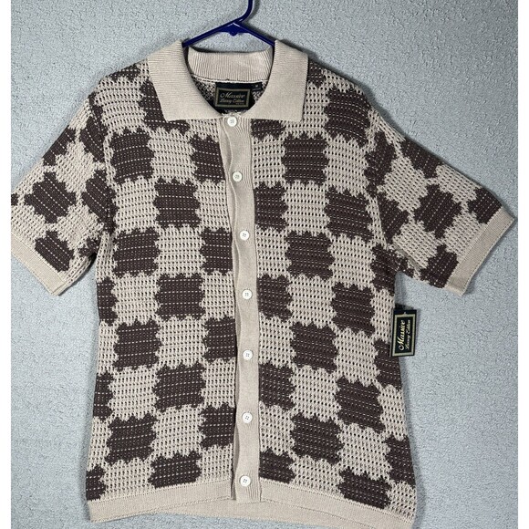 NWT Massive Luxury Edition Crocheted Button Down Shirt Men’s Size M Brown Beige - Picture 1 of 11